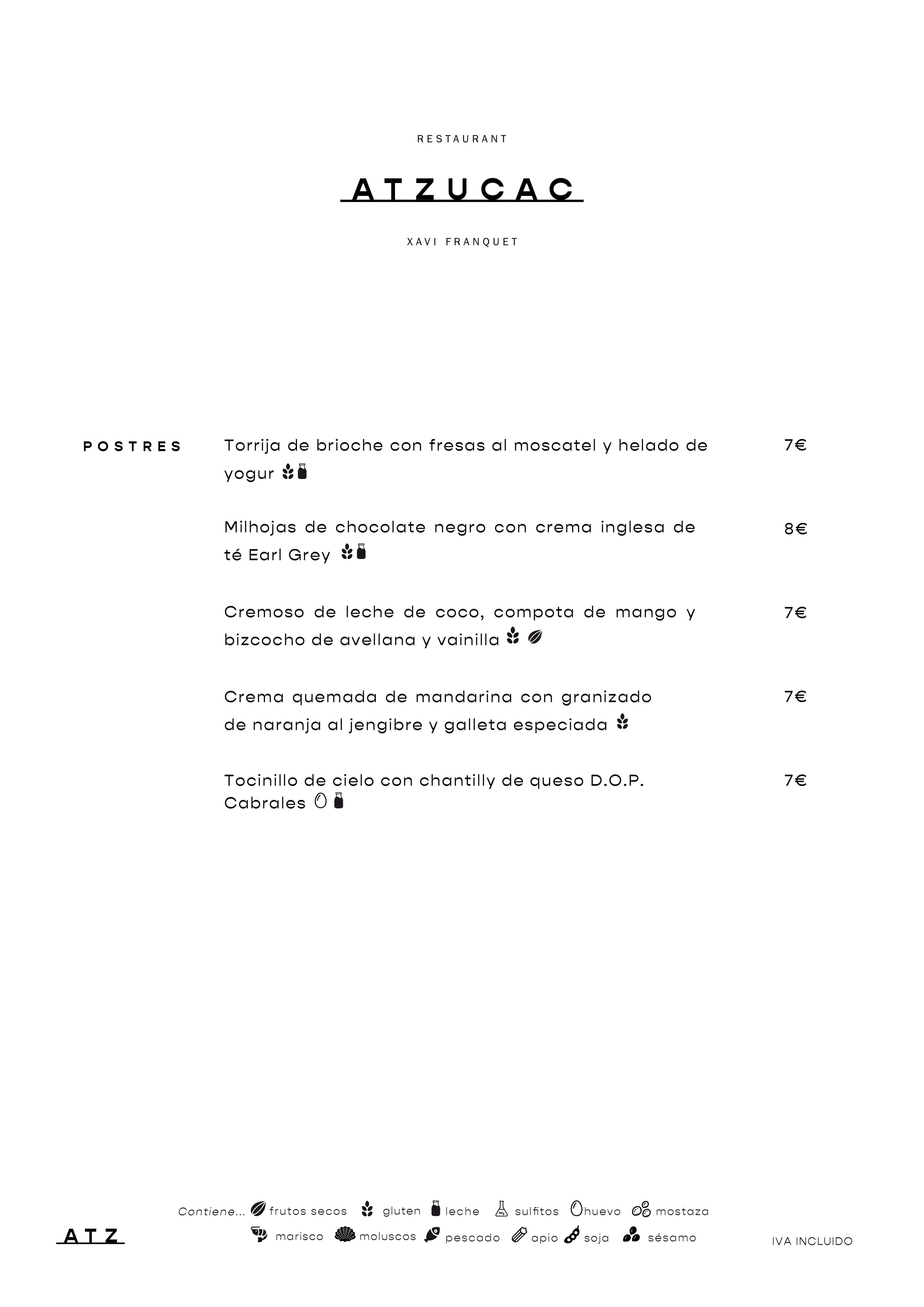 Carta en castellano - Hoja 3 - Atzucac Restaurant